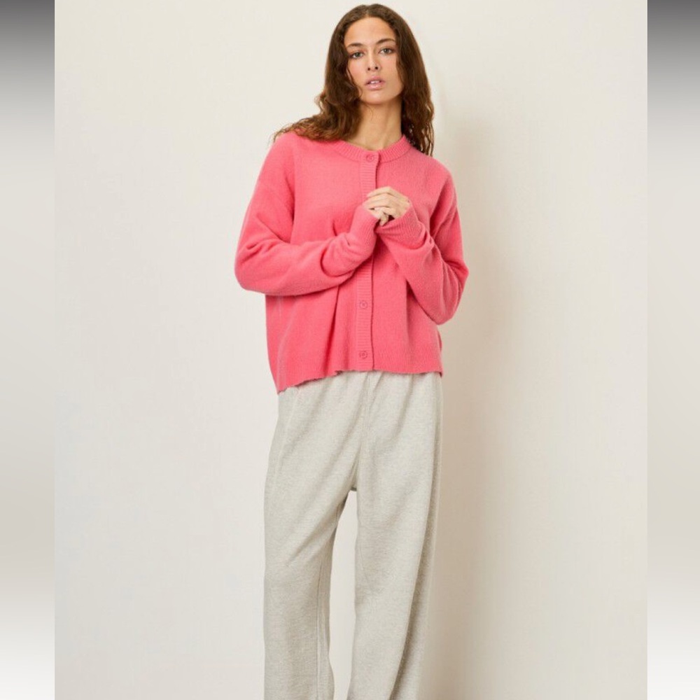American Vintage Rose Coral Pink Comfy Crewneck Damsville Cardigan Sweater M